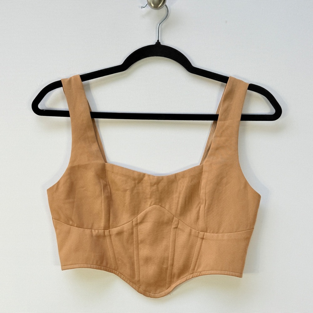 SNDYS XS Tan Sleeveless Corset Bralette Top Fitted Cropped Minimalist Layering
